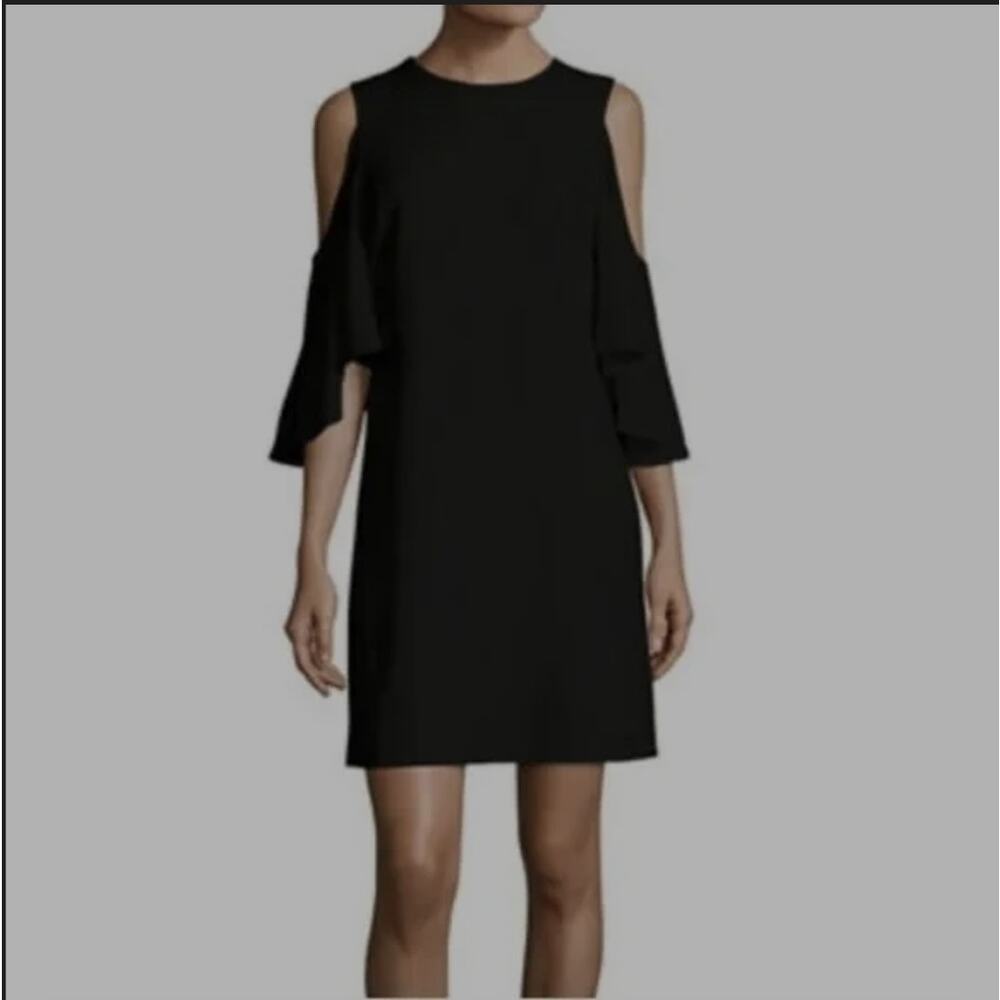 Alice + Olivia Coley Black Cold Shoulder Mini Shift Dress Size 2 Whimsigoth